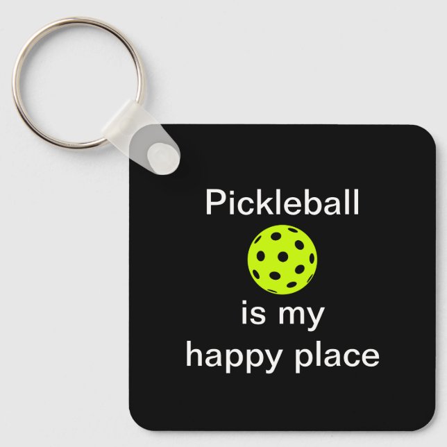 Pickleball Is My Happy Place Square Key Ring (Front)