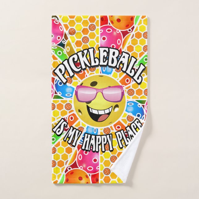 Pickleball is My Happy Place - Yellow Pink Sun Fun Hand Towel (Hand Towel)