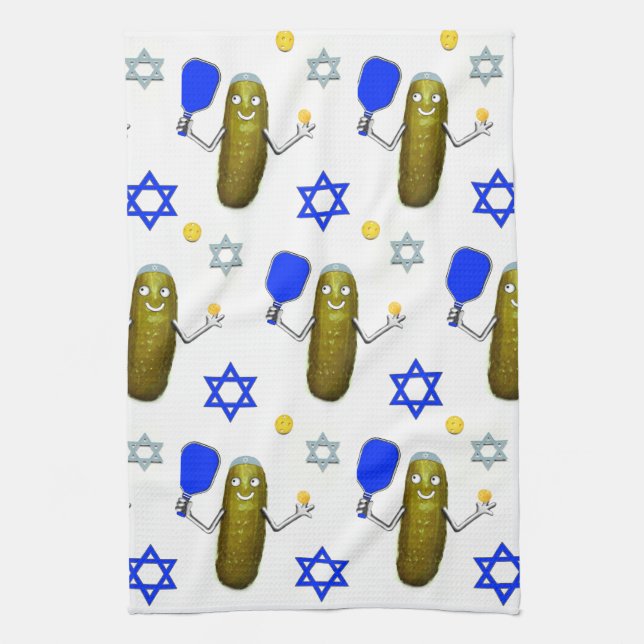 Pickleball Jewish Hanukkah Tea Towel (Vertical)