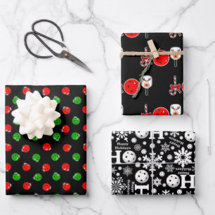 Pickleball Joy Christmas Gifts Red Green Black Wrapping Paper Sheet