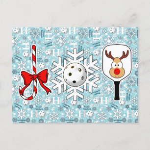 Pickleball Joy Christmas Ho Ho Ho Snowballs Blue Holiday Postcard