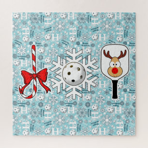 Pickleball Joy Christmas Ho Ho Ho Snowballs Blue Jigsaw Puzzle
