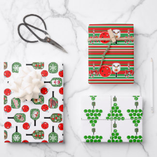 Pickleball Joy Christmas Ornaments Red Green White Wrapping Paper Sheet