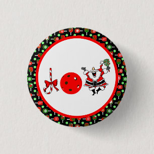 Pickleball Joy Christmas Party Red Green and Black 3 Cm Round Badge