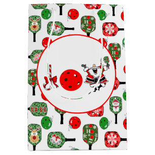 Pickleball Joy Christmas Party Red Green and Black Medium Gift Bag
