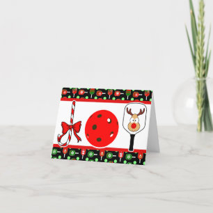 Pickleball Joy Christmas Party Red Green on Black Holiday Card