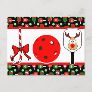 Pickleball Joy Christmas Party Red Green on Black Postcard