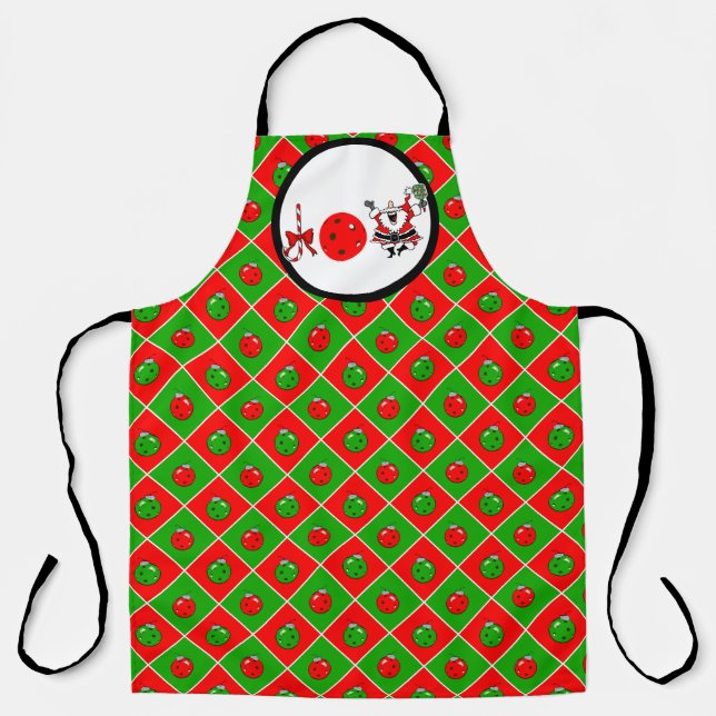 Pickleball Joy Christmas Party Red Green Ornaments Apron (Front)