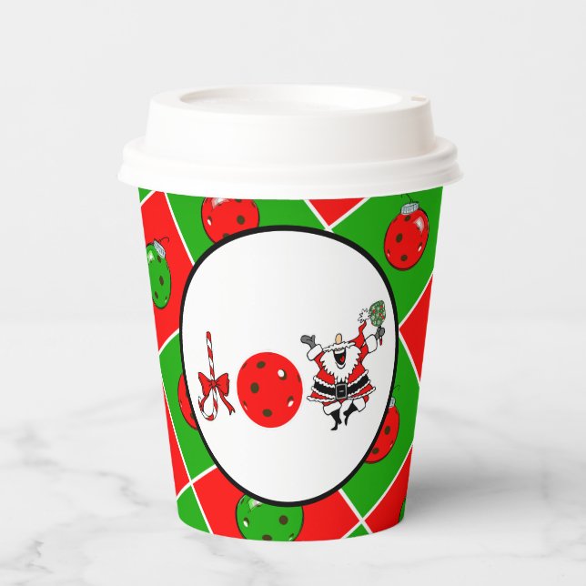 Pickleball Joy Christmas Party Red Green Ornaments Paper Cups (Front)