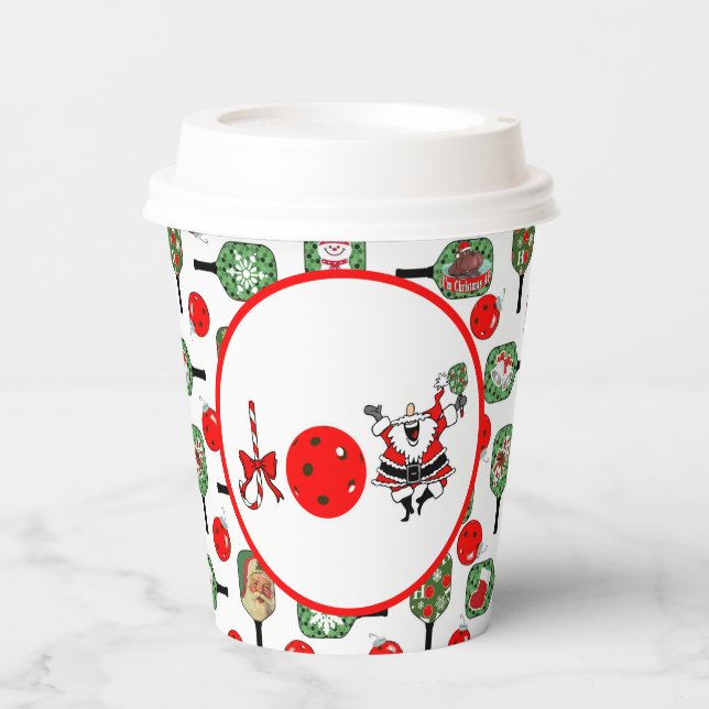Pickleball Joy Christmas Party Red Green Paddles Paper Cups (Front)