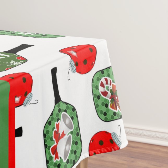 Pickleball Joy Christmas Party Red Green Santa Tablecloth (In Situ)