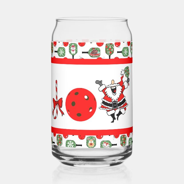 Pickleball Joy Christmas Party Santa Paddles Can Glass (Front)