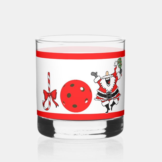 Pickleball Joy Christmas Party Santa Paddles Whiskey Glass (Front)