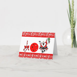 Pickleball Joy Christmas Red and White Santa Holiday Card