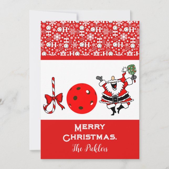 Pickleball Joy Christmas Red and White Santa Holiday Card (Front)