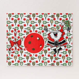 Pickleball Joy Christmas Santa Paddles Red Green Jigsaw Puzzle