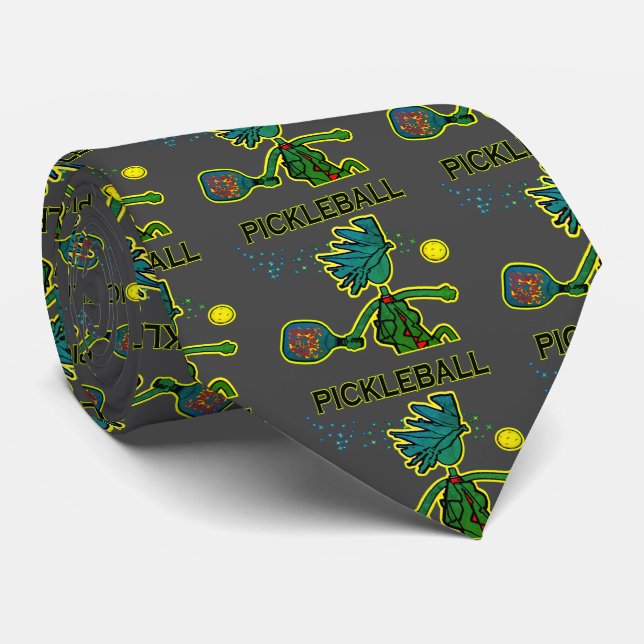 Pickleball Joy Green w/ Background Choice Neck Tie (Rolled)