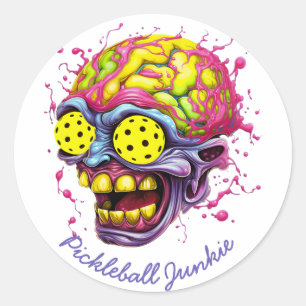 Pickleball Junkie - funny pickleball white Classic Round Sticker