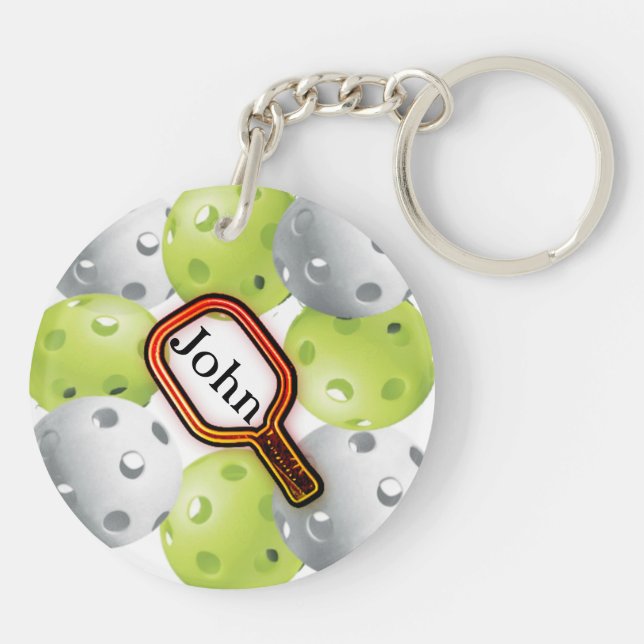 Pickleball Keychain/front/back - with name Key Ring (Back)