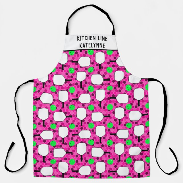 Pickleball Kitchen Line Personalise Magenta Green  Apron (Front)