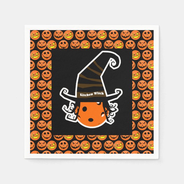 Pickleball Kitchen Witch Cute Pickleball Halloween Napkin (Front)