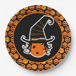 Pickleball Kitchen Witch Cute Pickleball Halloween Paper Plate