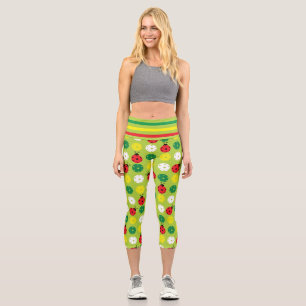 Pickleball ladybugs and picklaballs on fresh green capri leggings