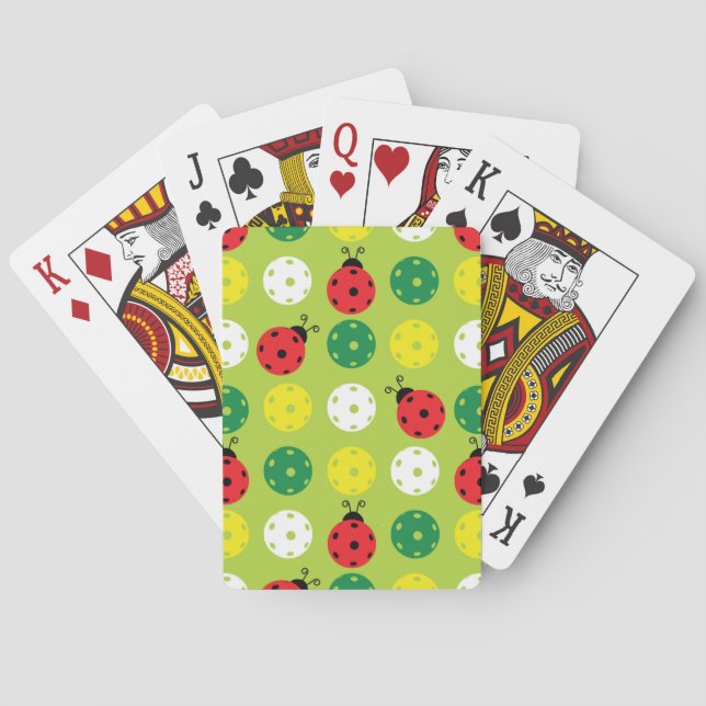 Pickleball ladybugs and picklaballs on fresh green playing cards (Back)