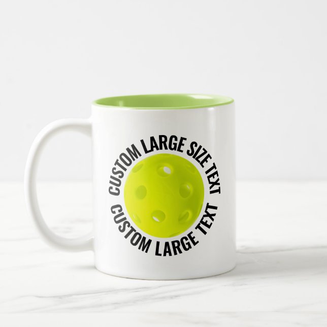 Pickleball & Large Text LIME GREEN 11oz Custom Two-Tone Coffee Mug (Left)