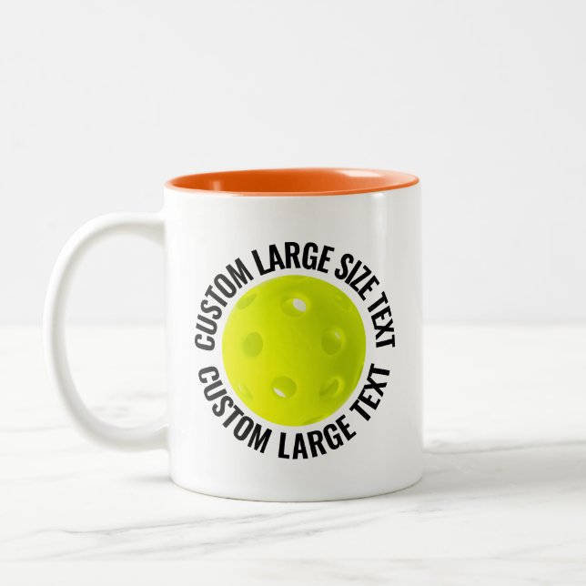 Pickleball & Large Text ORANGE 11oz Custom Two-Tone Coffee Mug (Left)