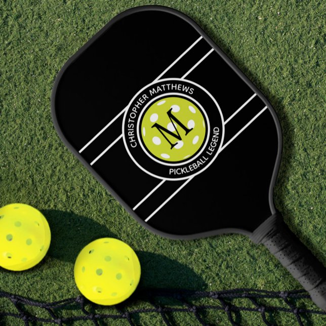 Pickleball Legend Custom Quote Name Initial Black  Paddle (Creator Uploaded)