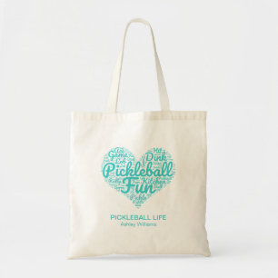 Pickleball Life Personalised Name Word Art Heart Tote Bag