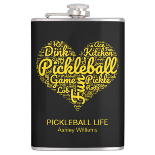 Pickleball Life Personalised Word Art Typography Hip Flask