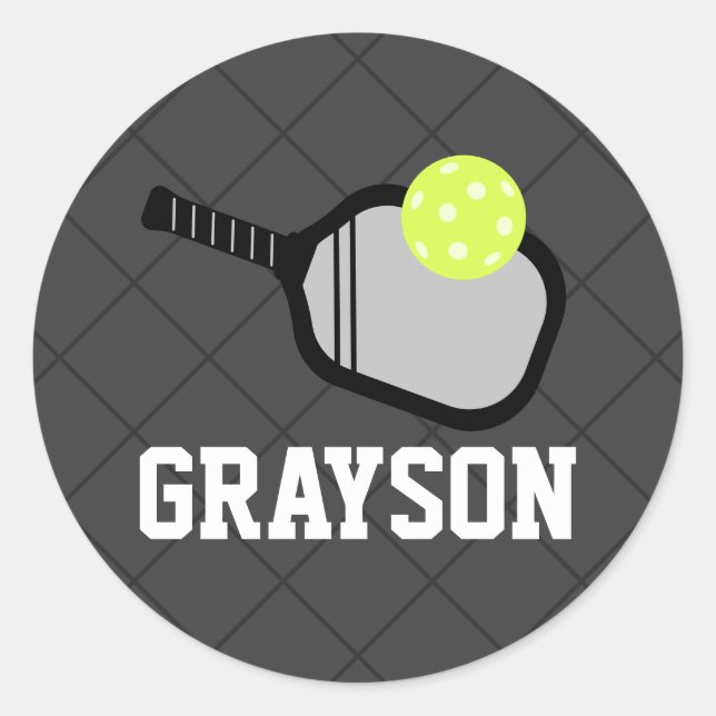 Pickleball Logo Black Name Classic Round Sticker (Front)