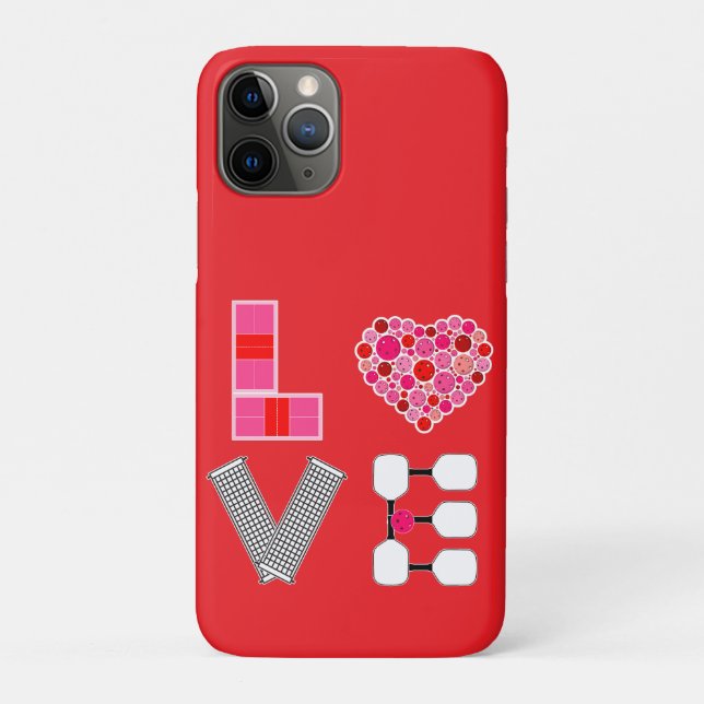 Pickleball Love Heart Court Balls Paddles Pink Red Case-Mate iPhone Case (Back)