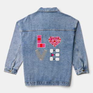Pickleball Love Heart Court Balls Paddles Pink Red Denim Jacket