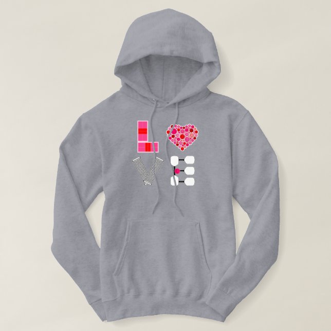 Pickleball Love Heart Court Balls Paddles Pink Red Hoodie (Design Front)