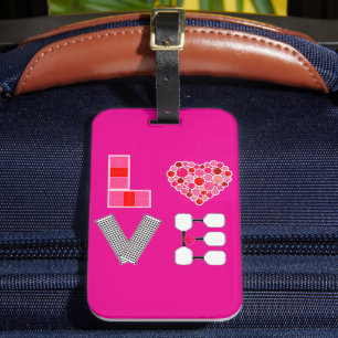 Pickleball Love Heart Court Balls Paddles Pink Red Luggage Tag
