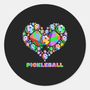 Pickleball love heart funny colorful paddle sports classic round sticker