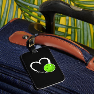 Pickleball Love Personalised White and LIme Green Luggage Tag