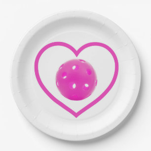 Pickleball love pink pickle ball sport pink paper plate