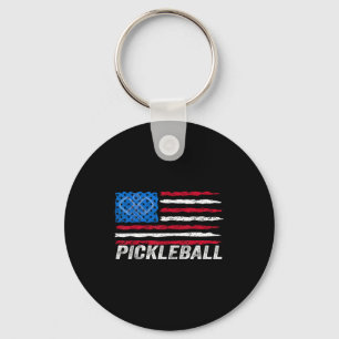Pickleball lover pickle ball patriotic flag key ring
