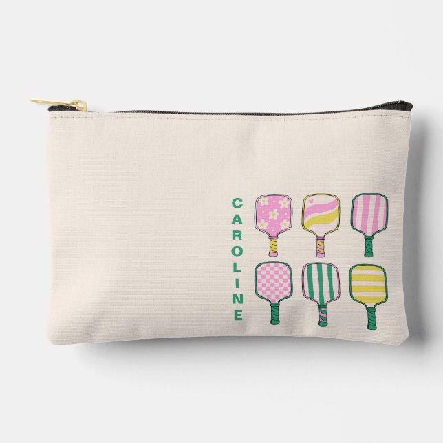 Pickleball Lover Retro Pink Green Personalised Accessory Pouch (Front)