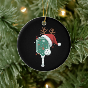 Pickleball Lover Sports Christmas Santa Hat Ceramic Tree Decoration