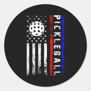 Pickleball Lovers 4th Of July American Flag Pickle Classic Round Sticker