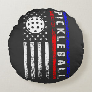Pickleball Lovers 4th of July American Flag Round Cushion