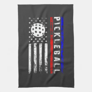 Pickleball Lovers 4th of July American Flag Tea Towel