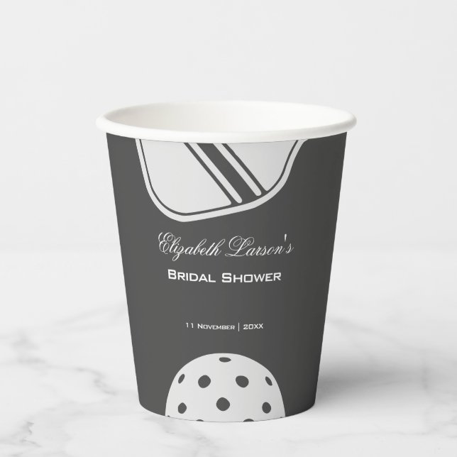 Pickleball Lovers Bridal Shower Black & White Paper Cups (Front)