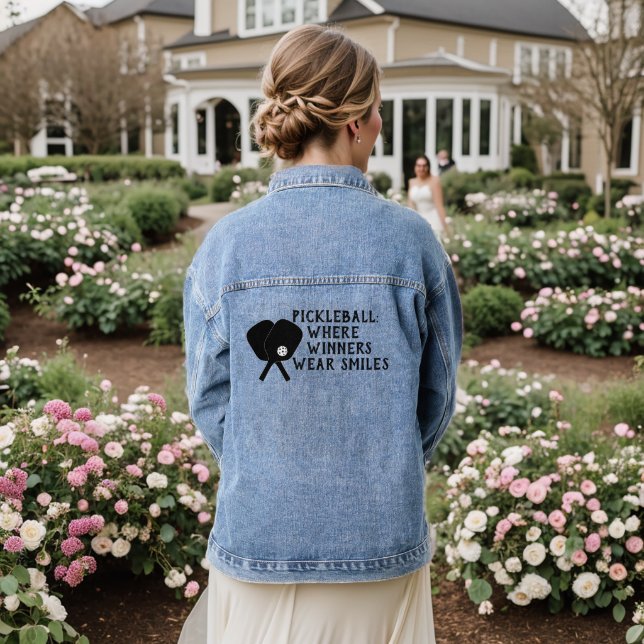 Pickleball Lover's Dream funny red slogan Denim Jacket (Wedding Back)