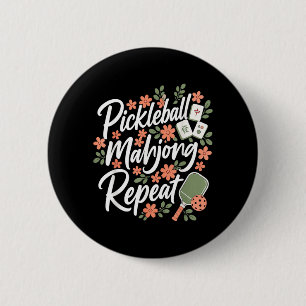 Pickleball Mahjong Repeat Flower Floral Paddle 6 Cm Round Badge